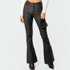 NWT Edikted Luna Faux Leather Flare Jeans